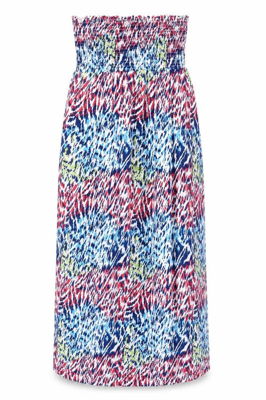 Front view of South women’s multicoloured geometric cotton a-line, size UK 10, square neck pullover