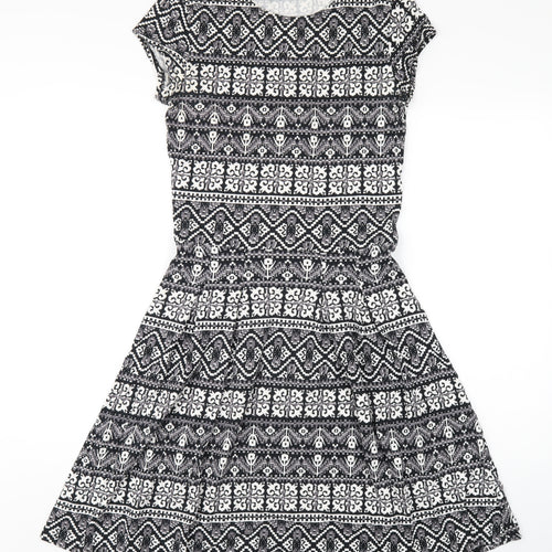 Dorothy Perkins Womens Black Geometric Cotton A-Line Size 10 Round Neck Pullover