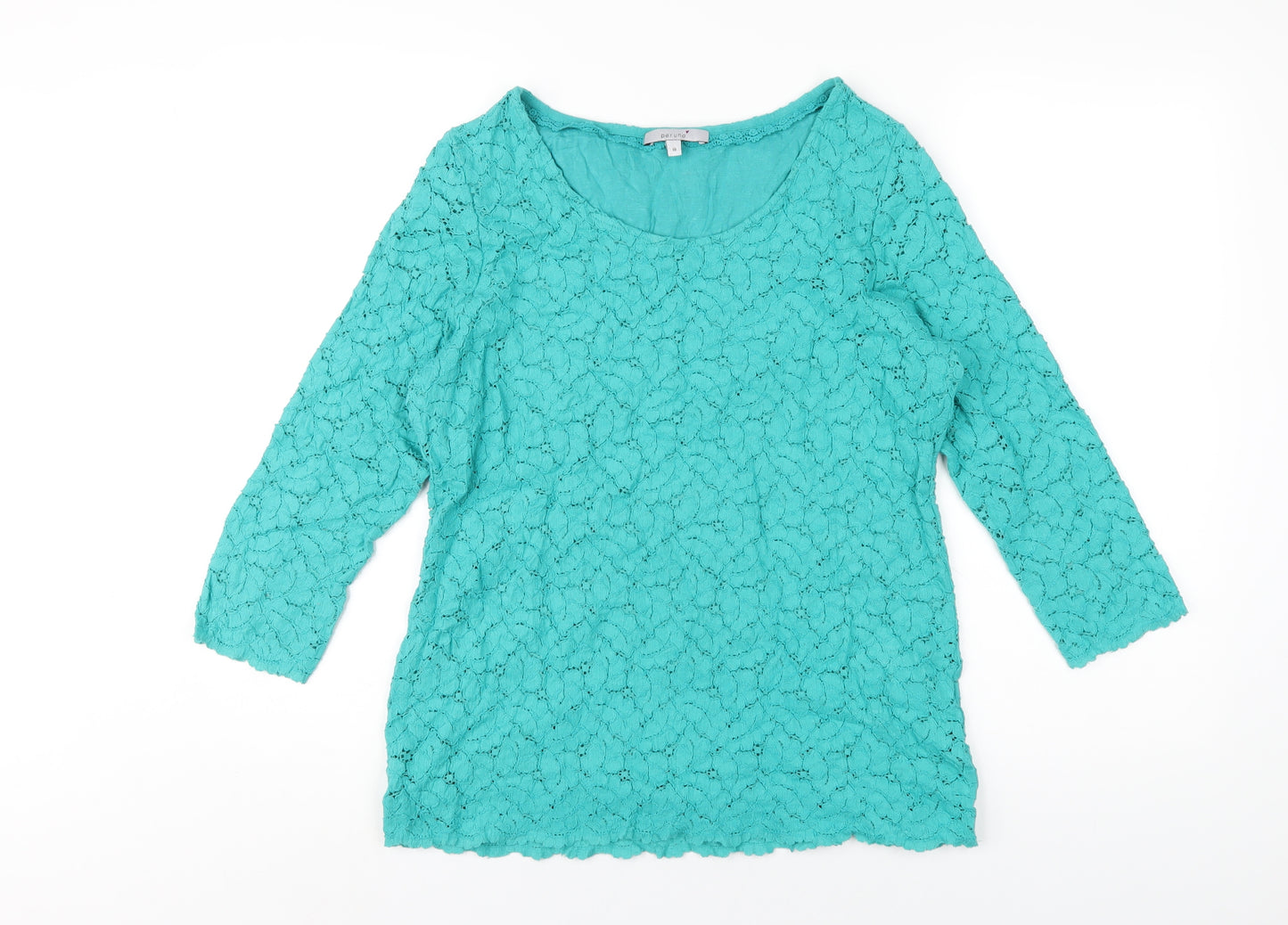 Per Una Womens Green Cotton Basic T-Shirt Size 18 Round Neck