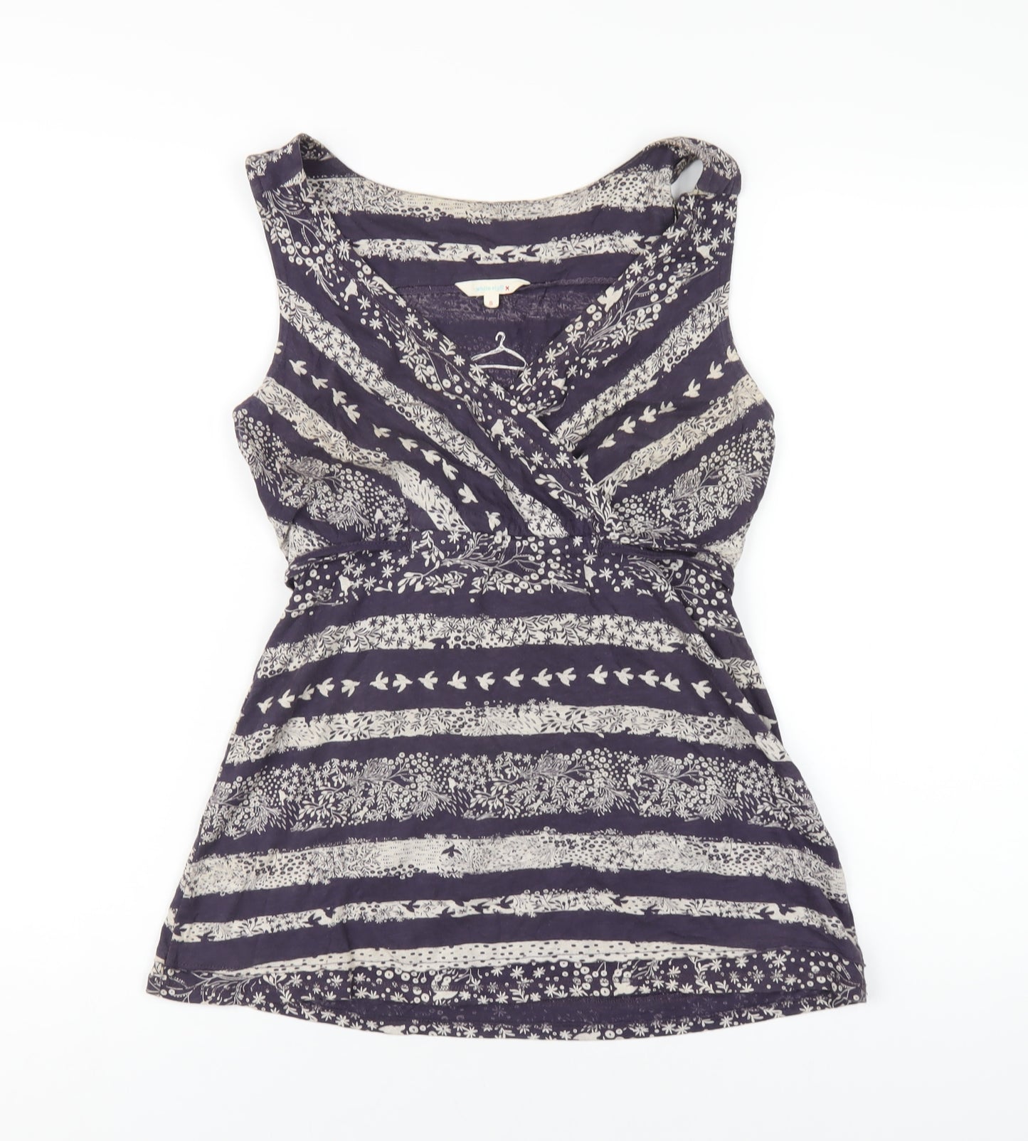 White Stuff Womens Purple Geometric Cotton Basic Tank Size 8 V-Neck