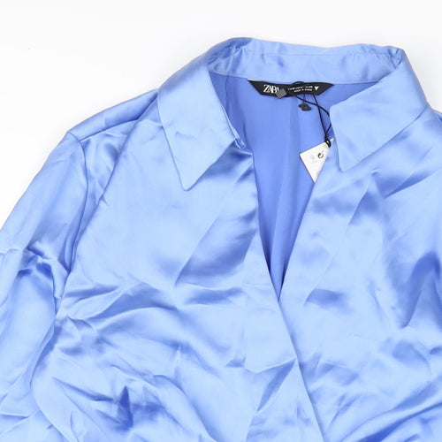Zara Womens Blue Polyester Mini Size S Collared Zip