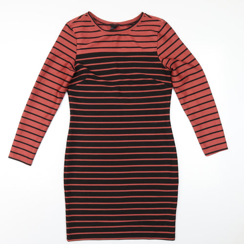 H&M Womens Black Striped Polyester Bodycon Size M Round Neck Pullover
