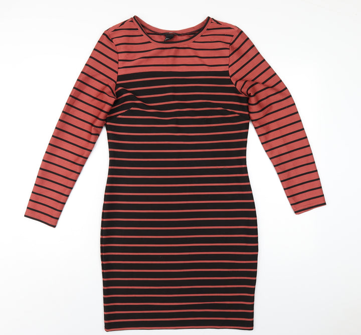 H&M Womens Black Striped Polyester Bodycon Size M Round Neck Pullover