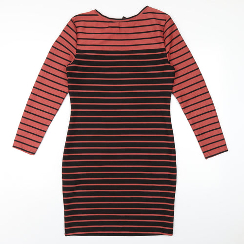 H&M Womens Black Striped Polyester Bodycon Size M Round Neck Pullover