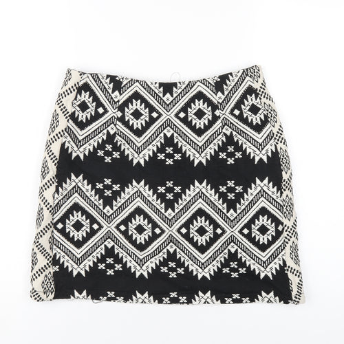 Marks and Spencer Womens Black Geometric Polyester A-Line Skirt Size 8 Zip