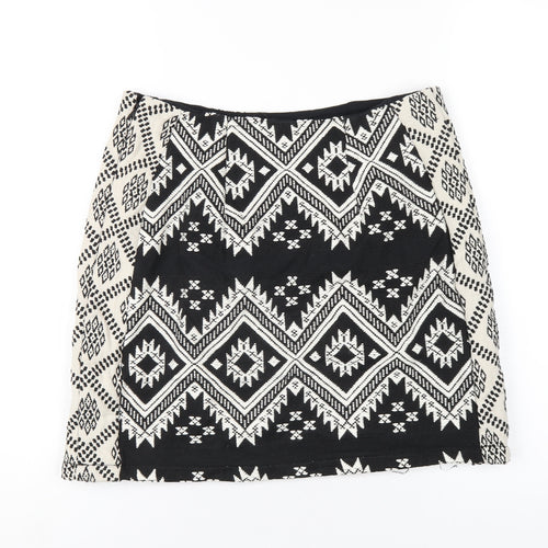 Marks and Spencer Womens Black Geometric Polyester A-Line Skirt Size 8 Zip