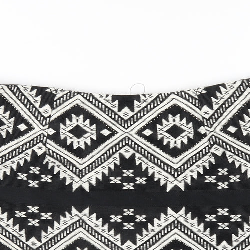 Marks and Spencer Womens Black Geometric Polyester A-Line Skirt Size 8 Zip