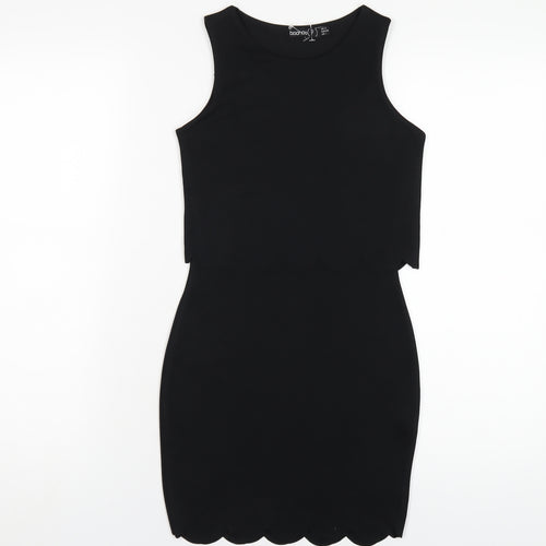 Boohoo Womens Black Polyester Bodycon Size 4 Round Neck Pullover
