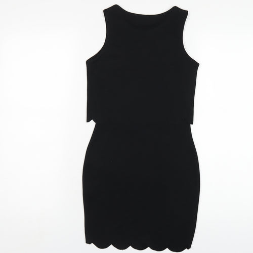 Boohoo Womens Black Polyester Bodycon Size 4 Round Neck Pullover