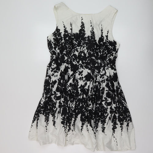 Dorothy Perkins Womens White Geometric Cotton A-Line Size 16 Round Neck Zip