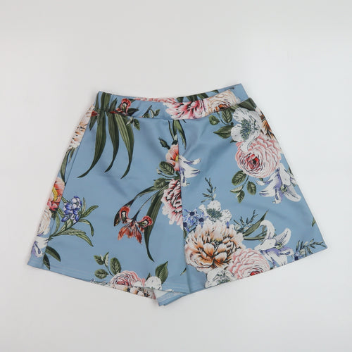 Boohoo Womens Blue Floral Polyester Basic Shorts Size 6 L3 in Regular Pull On