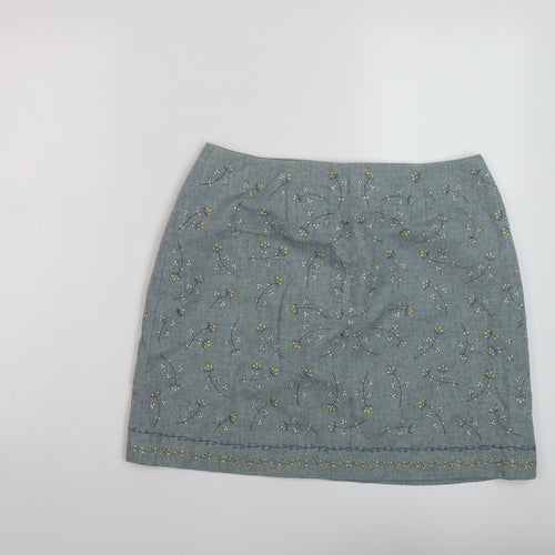 Warehouse Womens Green Floral Polyester Mini Skirt Size 14 Zip