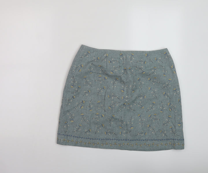 Warehouse Womens Green Floral Polyester Mini Skirt Size 14 Zip