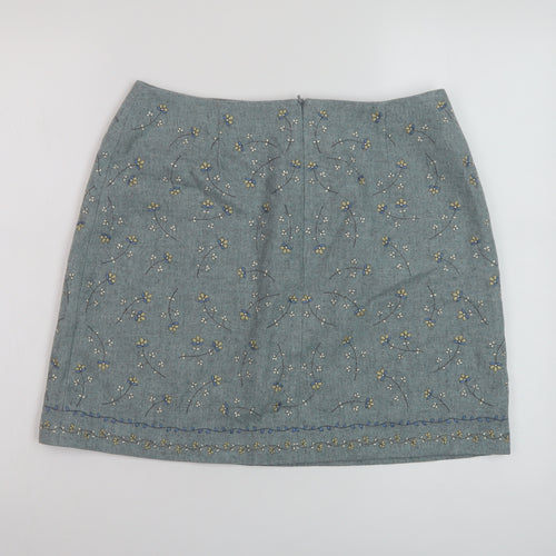 Warehouse Womens Green Floral Polyester Mini Skirt Size 14 Zip