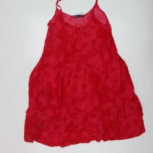 Marks and Spencer Womens Red Floral Viscose A-Line Size 10 Round Neck Pullover