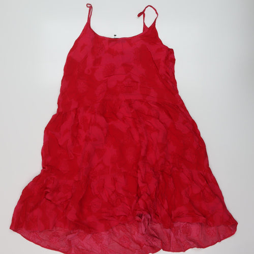 Marks and Spencer Womens Red Floral Viscose A-Line Size 10 Round Neck Pullover
