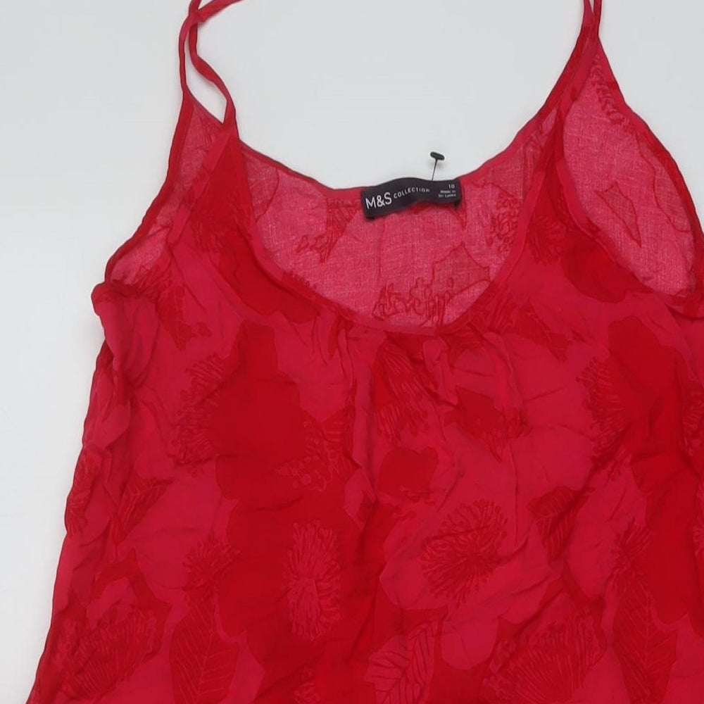 Marks and Spencer Womens Red Floral Viscose A-Line Size 10 Round Neck Pullover