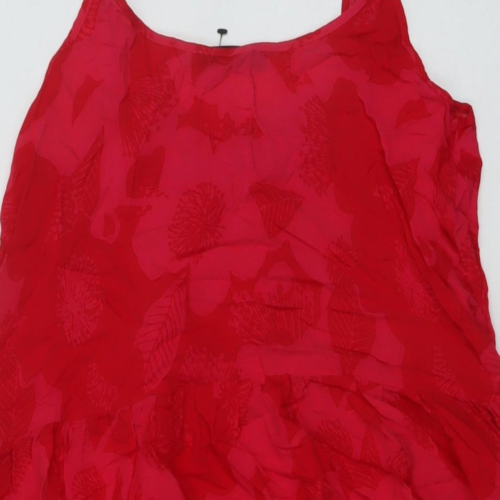 Marks and Spencer Womens Red Floral Viscose A-Line Size 10 Round Neck Pullover
