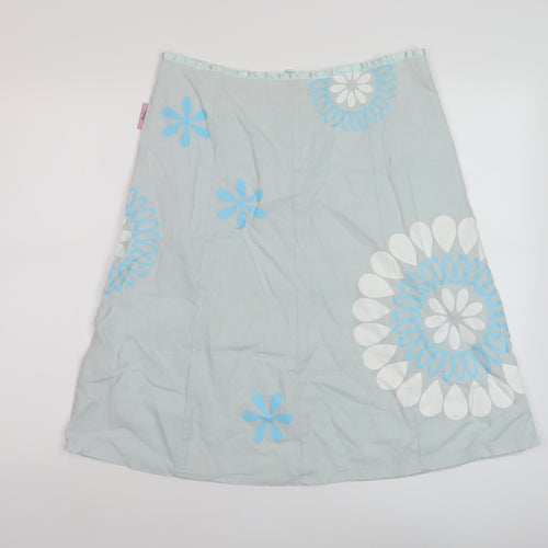 Jpoules Womens Blue Geometric Cotton A-Line Skirt Size M Zip