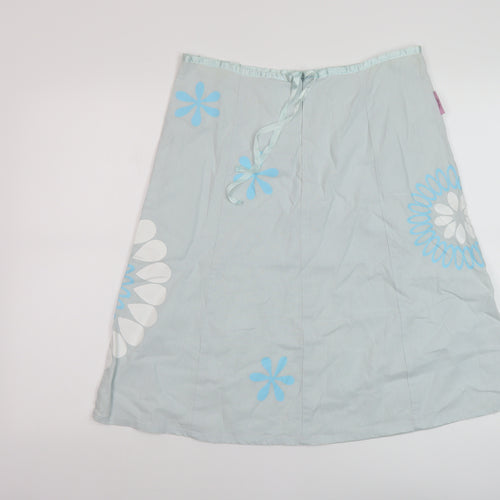 Jpoules Womens Blue Geometric Cotton A-Line Skirt Size M Zip