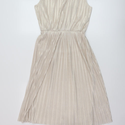 Miss Selfridge Womens Gold Polyester A-Line Size 12 Round Neck Button