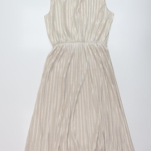 Miss Selfridge Womens Gold Polyester A-Line Size 12 Round Neck Button