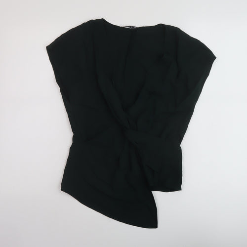 Zara Womens Green Polyester Basic Blouse Size S V-Neck
