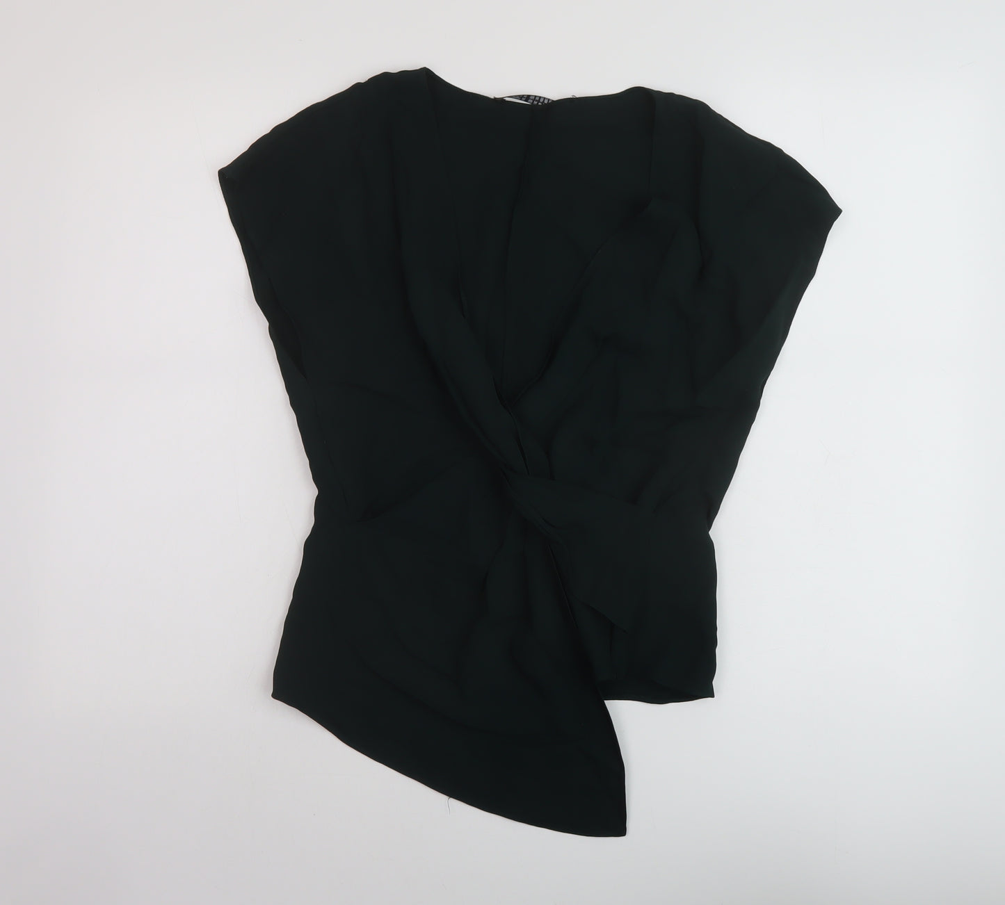 Zara Womens Green Polyester Basic Blouse Size S V-Neck
