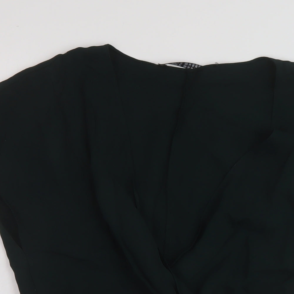 Zara Womens Green Polyester Basic Blouse Size S V-Neck