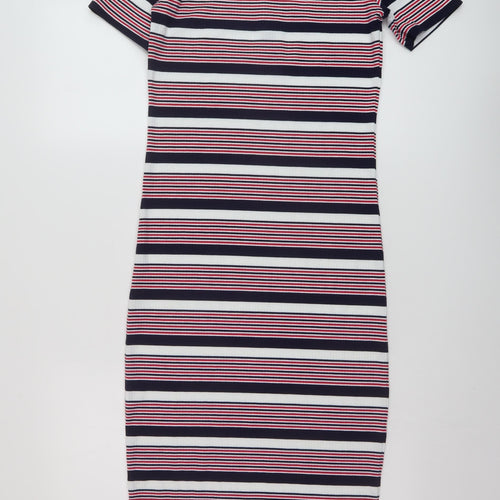 NEXT Womens Multicoloured Striped Polyester Bodycon Size 10 Round Neck Pullover