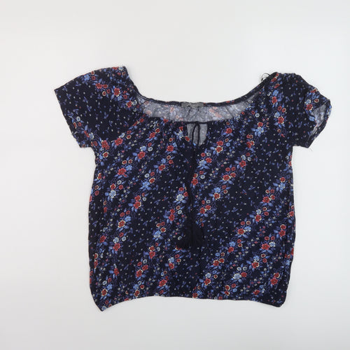 Principles Womens Blue Floral Viscose Basic Blouse Size 10 Round Neck