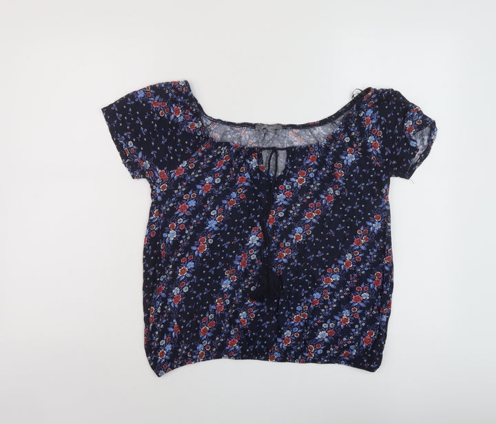 Principles Womens Blue Floral Viscose Basic Blouse Size 10 Round Neck