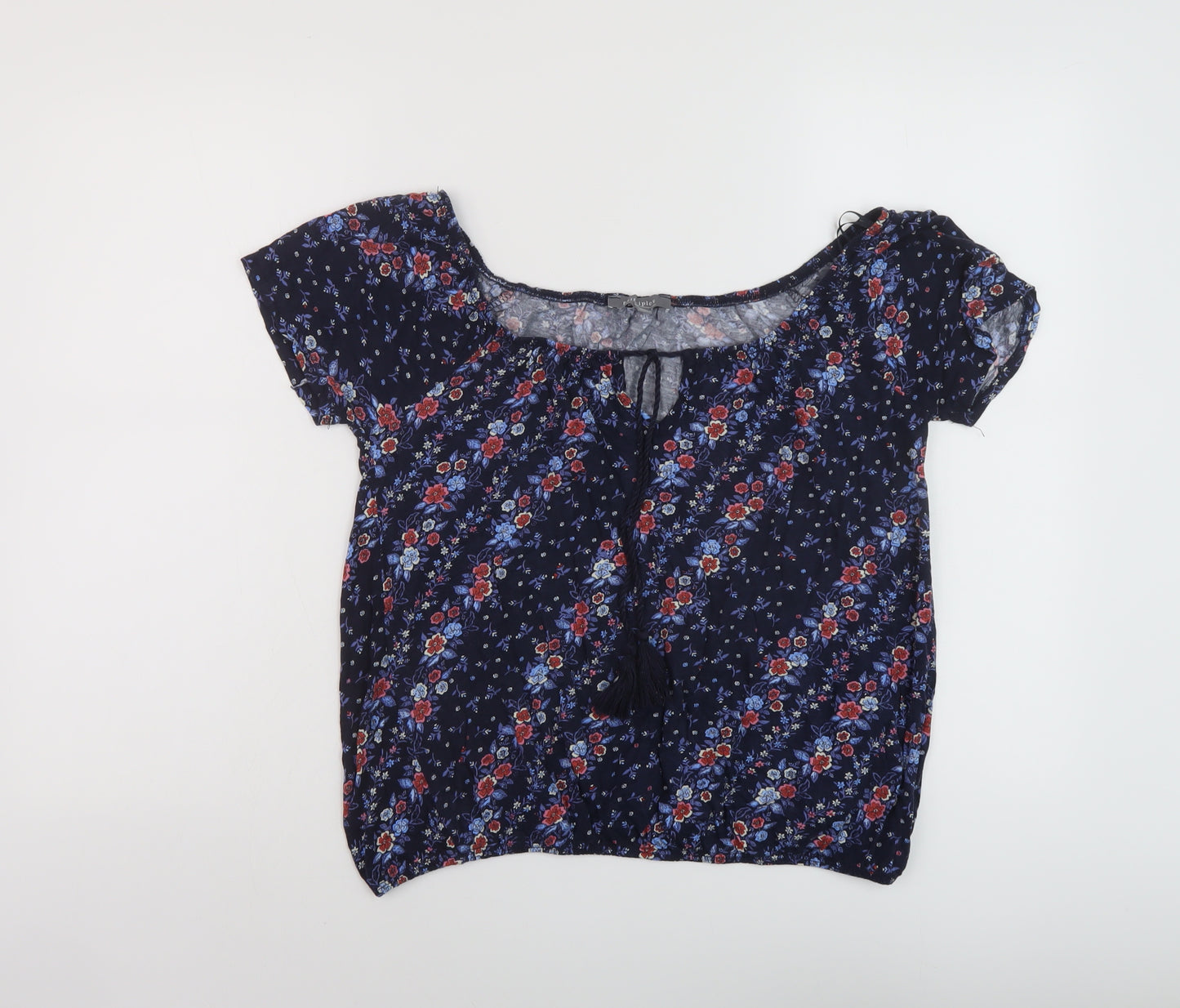 Principles Womens Blue Floral Viscose Basic Blouse Size 10 Round Neck