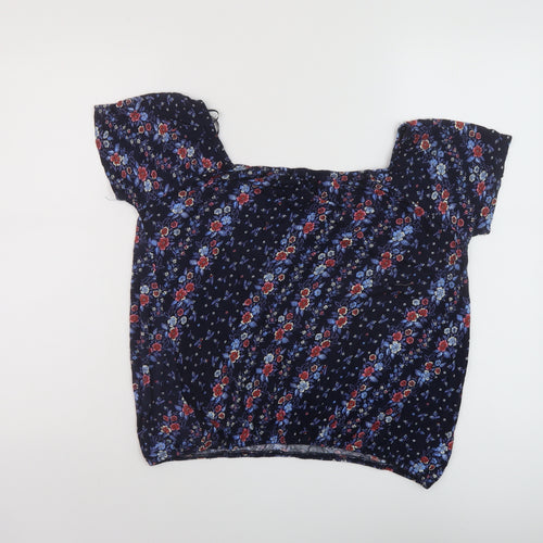 Principles Womens Blue Floral Viscose Basic Blouse Size 10 Round Neck