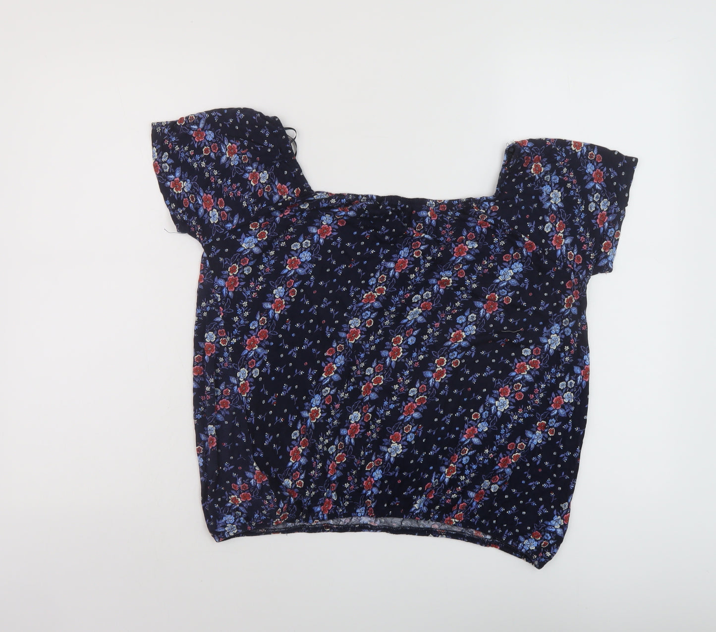 Principles Womens Blue Floral Viscose Basic Blouse Size 10 Round Neck