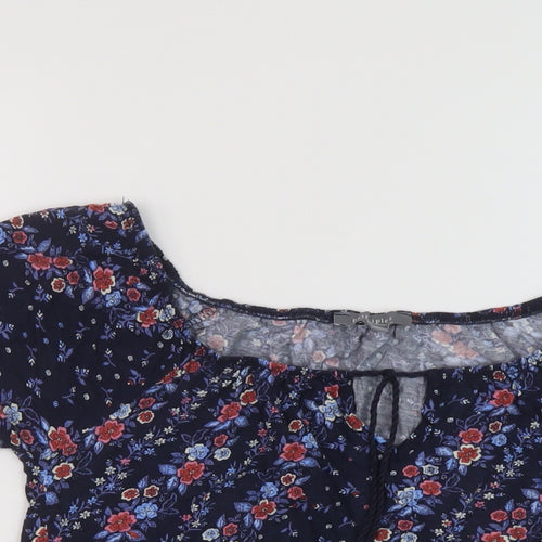 Principles Womens Blue Floral Viscose Basic Blouse Size 10 Round Neck