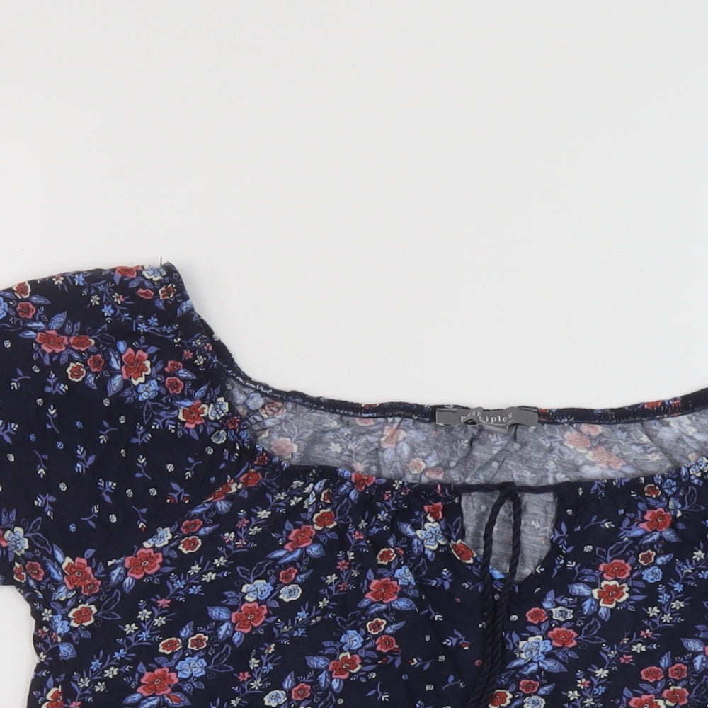 Principles Womens Blue Floral Viscose Basic Blouse Size 10 Round Neck