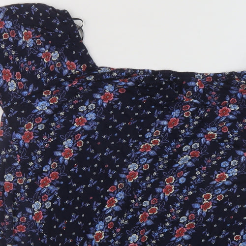 Principles Womens Blue Floral Viscose Basic Blouse Size 10 Round Neck