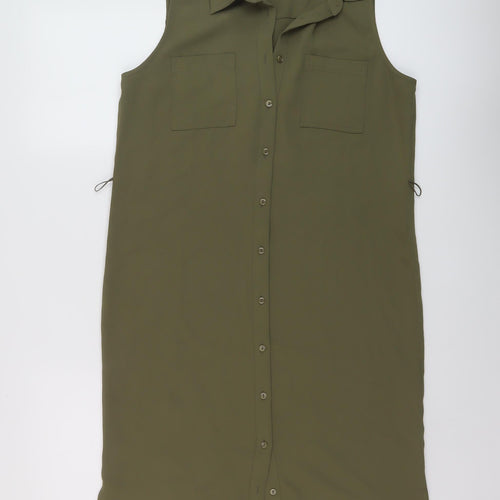 Adrienne Vittadini Womens Green Polyester Shirt Dress Size 10 Collared Button