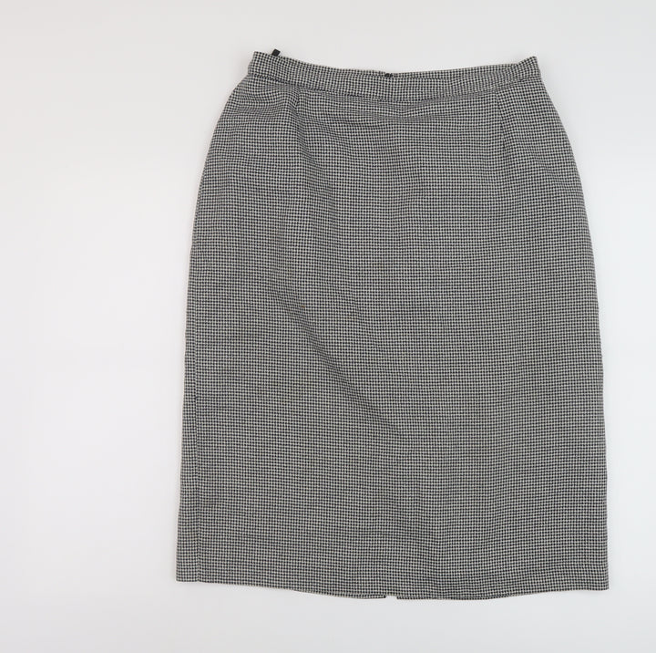 St Michael Womens Black Geometric Polyester A-Line Skirt Size 18 Zip