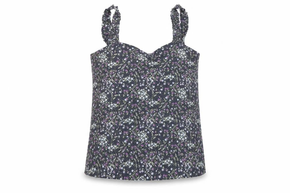 Front view of Next women’s beige floral polyester basic tank, size UK 12, sweetheart
