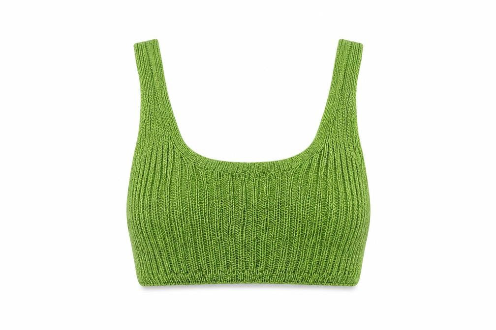 Front view of Sorelle women’s green viscose cropped tank, size UK 8, square neck