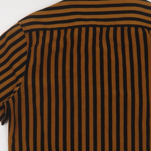 Topman Mens Brown Striped Polyester Button-Up Size S Collared Button
