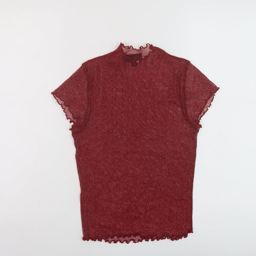 Topshop Womens Red Polyester Basic T-Shirt Size 12 Mock Neck