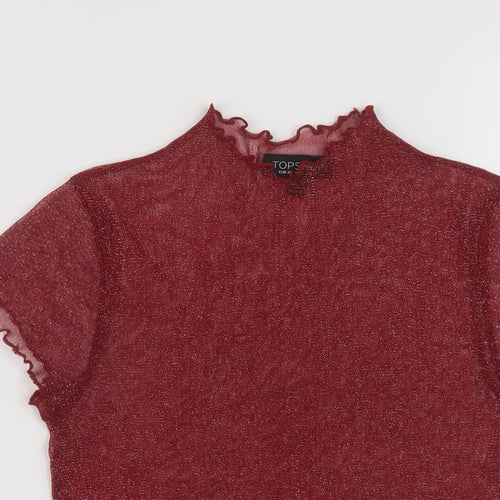 Topshop Womens Red Polyester Basic T-Shirt Size 12 Mock Neck