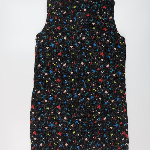 Marks and Spencer Girls Black Geometric Polyester Basic Blouse Size 13-14 Years Collared Button