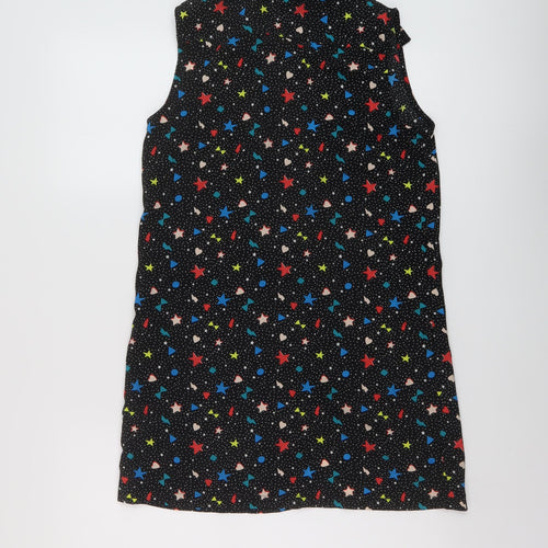 Marks and Spencer Girls Black Geometric Polyester Basic Blouse Size 13-14 Years Collared Button