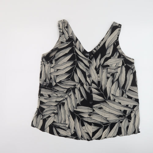 Wallis Womens Black Geometric Viscose Basic Tank Size 16 V-Neck