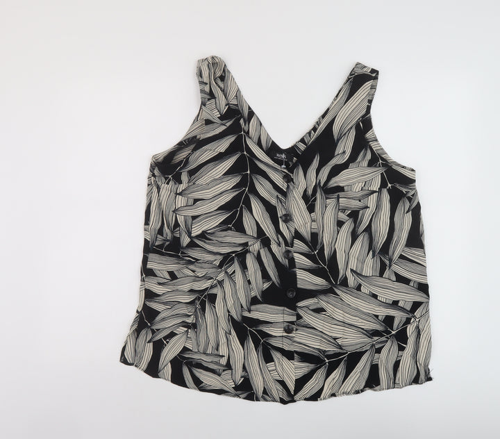 Wallis Womens Black Geometric Viscose Basic Tank Size 16 V-Neck