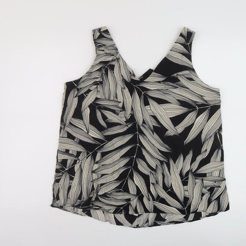 Wallis Womens Black Geometric Viscose Basic Tank Size 16 V-Neck